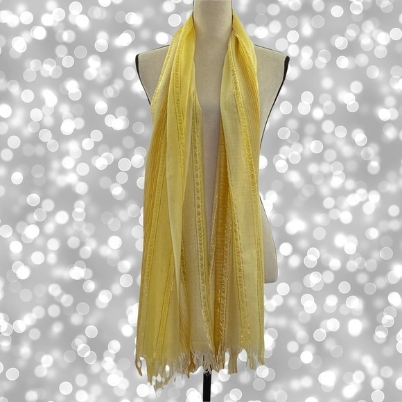 MULTI-TONE Yellow Striped Fringed Rectangle Scarf - Picture 5 of 5